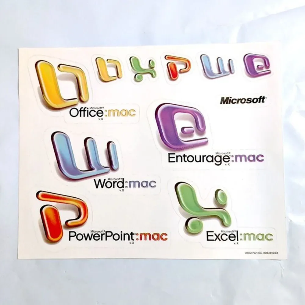 Vintage Microsoft Office V.x Mac Stickers 2001 Y2K Retro Collectible Computer